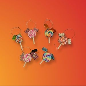 Set of Six Wine Charms Lollipops and Gummy Bears